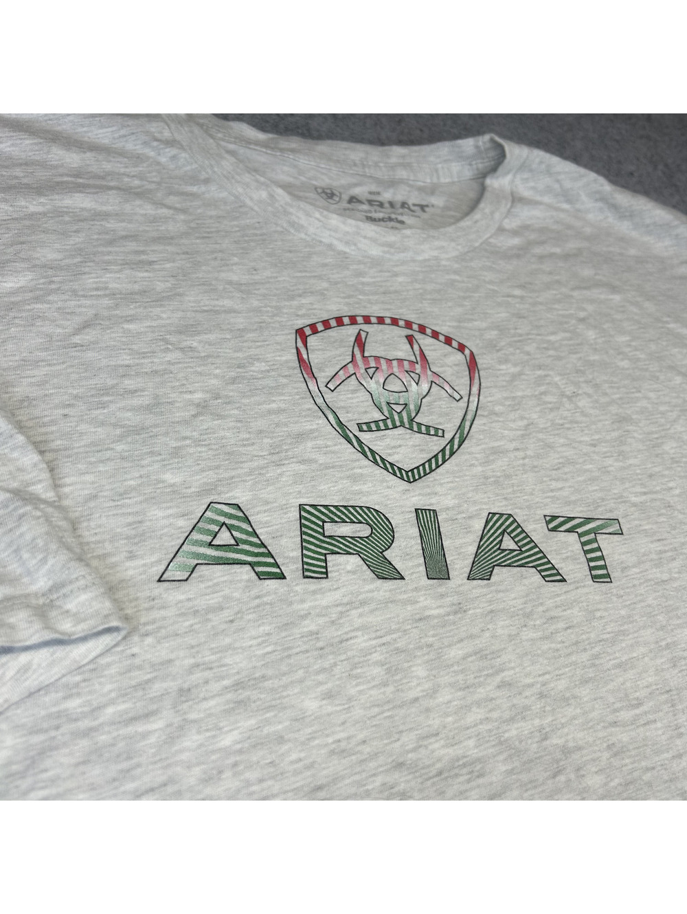 Ariat Buckle Short Sleeve T Shirt Mens XXL Heather Gray Western Work